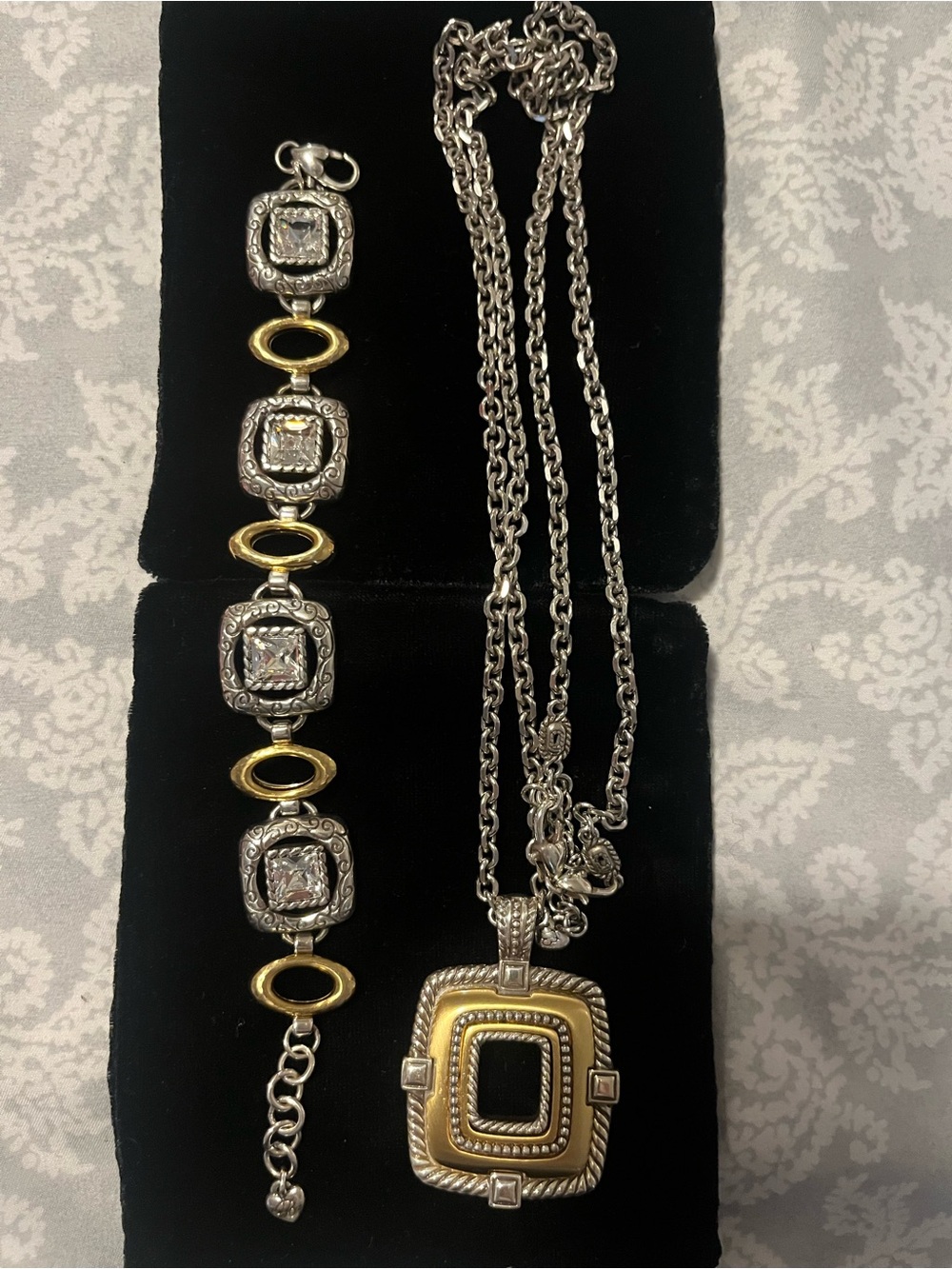 Brighton Collectibles  Two-Tone Square Pendant Necklace and Bracelet Set